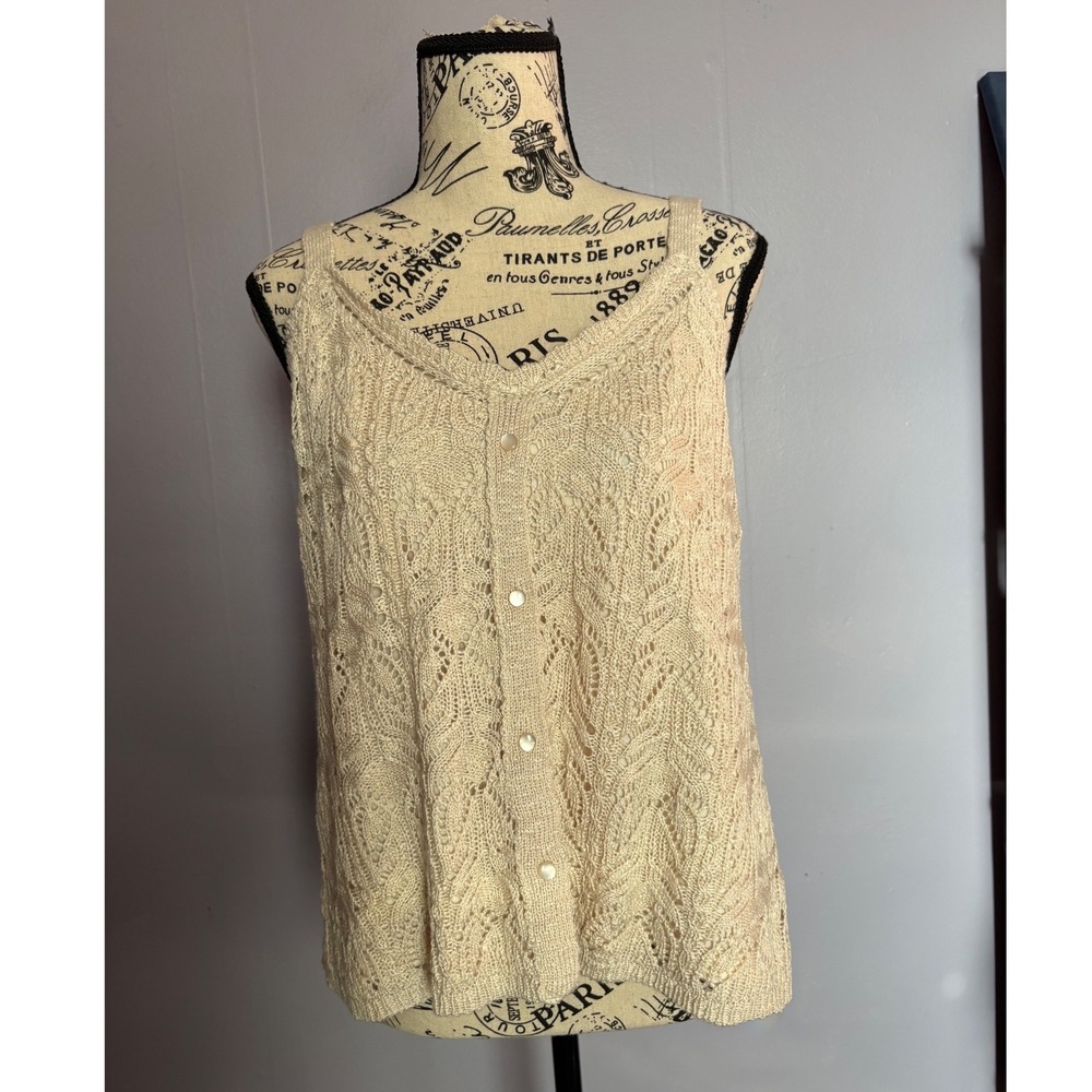 Cream Pointelle Knit Button Front Tank Top‎ XXL Beige V-Neck LC Lauren Conrad